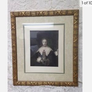 Antique (1906) Rare, Engraving of a Lady with a Fan, By Rembrand Van Rijn, 1641.